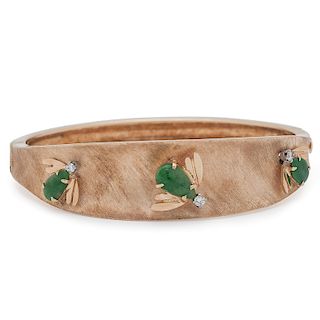 Louis Franklin Company 14 Karat Gold Jade and Diamond Bracelet