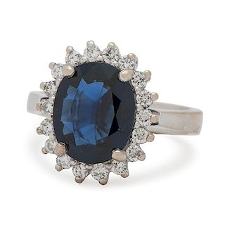 18 Karat White Gold Sapphire and Diamond Ring