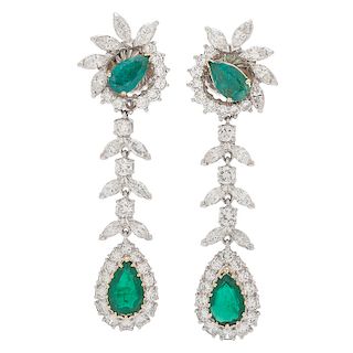 Platinum Emerald and Diamond Drop Earrings