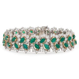 Platinum Emerald and Diamond Bracelet
