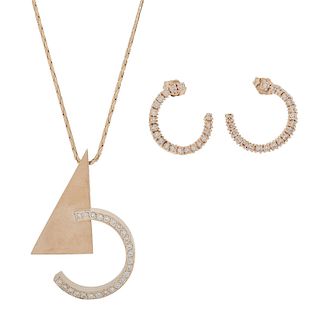 14 Karat Gold Diamond Necklace and Earrings