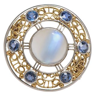 Louis Comfort Tiffany Sapphire and Moonstone Brooch