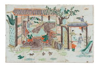 * A Chinese Famille Verte Porcelain Plaque Width 9 3/8 inches.