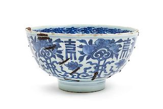* A Chinese Blue and White Porcelain Bowl Diameter 7 7/8 inches.