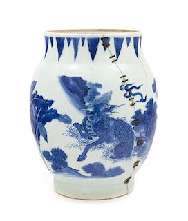 * A Chinese Blue and White Porcelain Vase Height 9 1/2 inches.
