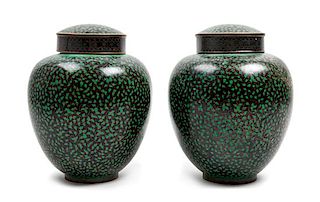 * A Pair of Chinese Cloisonne Enamel Ginger Jars Height 8 1/4 inches.