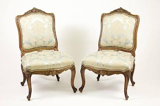 French Louis XV Style Walnut Side Chairs, 19th C.
