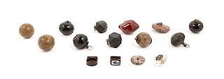 * Thirteen Chinese Hardstone and Glass Pendants Diameter of largest 2 inches.