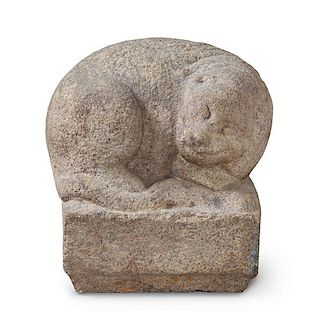 * An Asian Carved Stone Figure of a Cat Height 16 x length 14 inches.