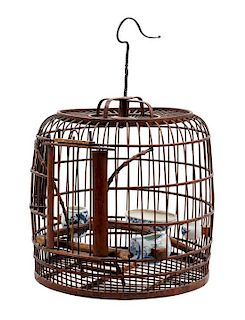 * A Chinese Bamboo Birdcage Height 18 inches.