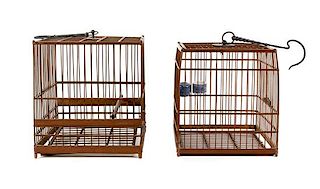 * Two Chinese Bamboo Birdcages Height of larger 9 inches.