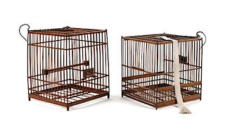 * Two Chinese Bamboo Birdcages Height of larger 11 inches.