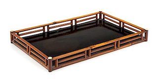 * A Chinese Bamboo and Lacquer Rectangular Tray Length 11 inches.