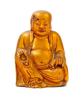 * A Chinese Gilt Lacquered Wood Figure of Mile Buddha Height 7 inches.