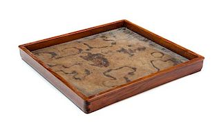 * A Chinese Hardstone Inset Huanghuali Tray 13 1/4 x 12 inches.