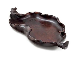 * A Large Chinese Carved Rosewood Leaf-Form Tray Length 19 inches.