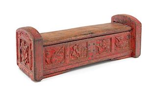 * A Chinese Red Lacquered Wood Box Length 15 inches.
