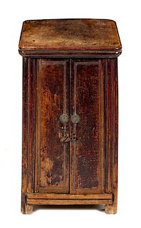 * A Chinese Elmwood Cabinet Height 26 3/4 x width 15 x depth 15 inches.