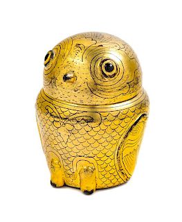 * A Burmese Gilt Lacquer Figure of an Owl Height 5 inches.