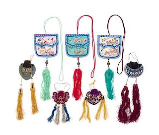 * Seven Chinese Embroidered Silk Purses Length of largest 4 3/8 inches.