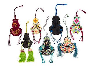 * Seven Chinese Embroidered Silk Purses Length of largest 6 inches.