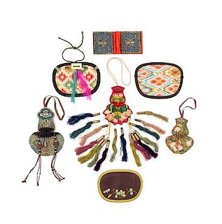 * Seven Chinese Embroidered Silk Purses Length of largest 6 3/4 inches.