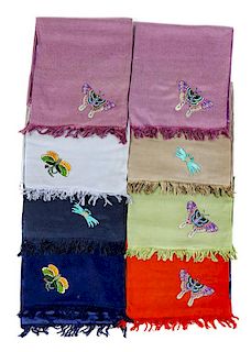 * A Collection of Korean Scarves Width of largest 33 inches.
