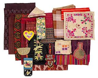 * Twenty Asian Textiles Approximate length of largest 67 1/2 inches.
