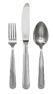 * A Danish Silver Flatware Service, Hans Hansen, Copenhagen, Mid-20th Century, Art Deco Ripple pattern, comprising: 9 dinner kni