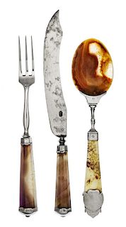 * An Austrian Silver and Hardstone Dessert Service, Maker's marks obscured, Vienna , 1832, comprising 10 dessert knives, 11 dess
