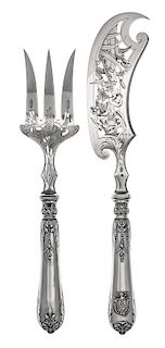 * Two French Silver Fish Serving Articles, Paul Tallois, Paris, 19th Century, the openwork decorated slice and fork worked with