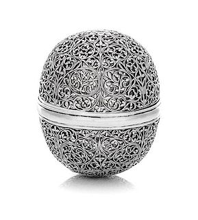 * A Continental Silver Bezoar Case, Probably Portuguese or Indo-Portuguese, 17th/18th Century, opening at midpoint with rounded