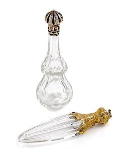 * Two Continental Silver Mounted Glass Scent Flasts, 19th Century, comprising a French and an unmarked example.