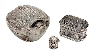 * An Indian Silver Zoomorphic Table Casket Height of tallest 3 inches.