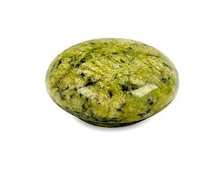 * A Green Hardstone Covered Box Diameter 2 1/2 inches.