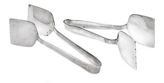 * A Pair of American Silver Sandwich Tongs, Alan Adler, Los Angeles, CA, 20th Century, each having a spot-hammered finish with b