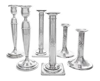 * Three Pairs of American Silver Candlesticks Height of first pair 10 1/4 inches.