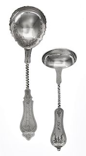 * Two American Coin Silver Serving Articles, Duhme & Co., Cincinnati, OH, 19th Century, comprising a sauce lade and a cream ladl