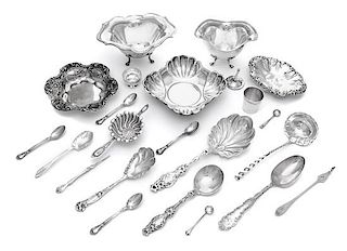 * A Group of American Silver Articles, various makers, comprising two footed bowls, three nut dishes, tea strainer, sugar bowl,