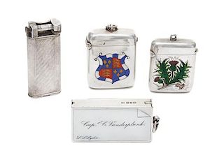* A Group of Three English Enameled Silver Vesta Cases, various makers, comprising an Edwardian example decorated with the Tudor