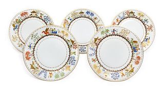 * A Set of Ten French Porcelain Plates Diameter 10 inches.