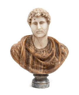 * An Italian Marble Small Bust of an Emperor Height 6 1/4 x width 5 inches.