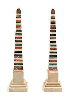 * A Pair of Italian Specimen Marble Obelisks Height 15 3/4 inches.