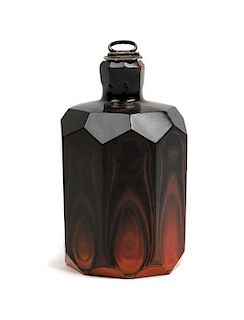 * A Continental Marbled Red and Black Glass Covered Jar Height 5 inches.