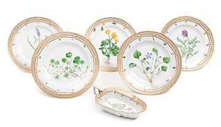* A Set of Ten Royal Copenhagen Flora Danica Dinner Plates Diameter of plates 10 inches.