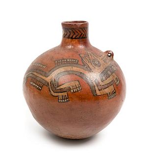 * A Pre-Columbian Polychromed Vessel Height 9 x diameter 7 inches.