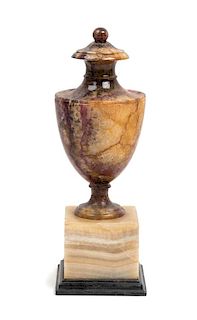 * An English Veined Blue John Urn and Cover Height 8 3/4 inches.
