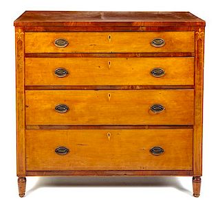* A Federal Inlaid Maple Chest of Drawers Height 41 x width 43 x depth 20 inches.
