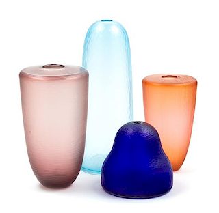 * Four Art Glass Vases Height of tallest 15 inches.