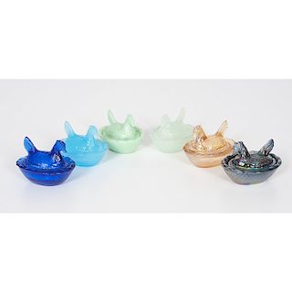 Depression Glass Hen and Nest Dishes